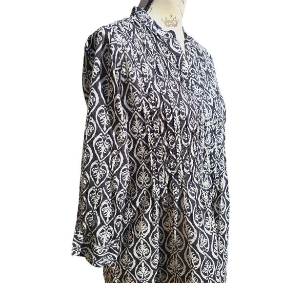 Rock Flower Paper -683‎ Black White Geometric Print Button Down Tunic Top Size S - Picture 2 of 7